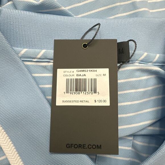 GFore Polo Shirt Men’s Medium Golf Blue White‎ Striped Logo G/Fore - Picture 3 of 11